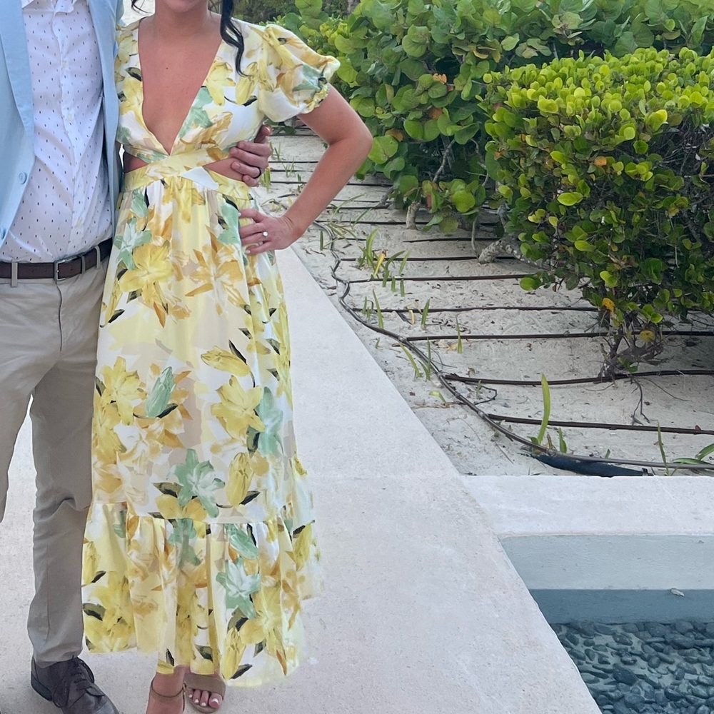 FEELIN FLORALS MIDI DRESS YELLOW - Picture 3 of 4
